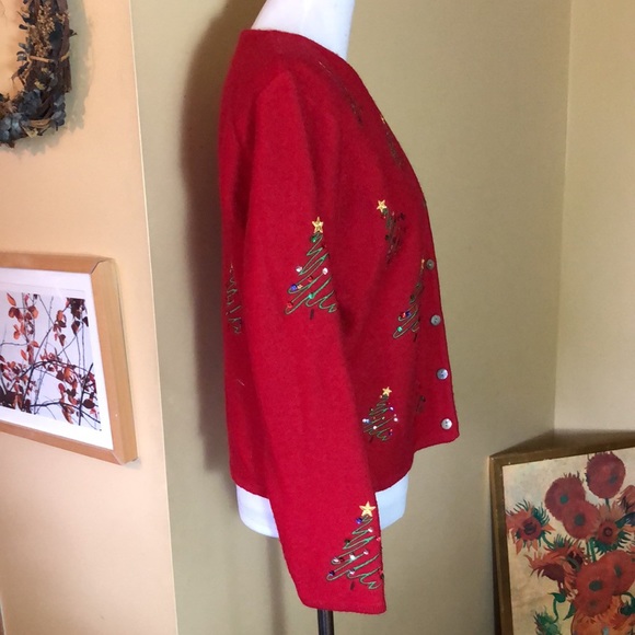Vtg KAREN SCOTT sz Medium  100% Wool Christmas Tree Festive Embroidered HongKong - Picture 6 of 16